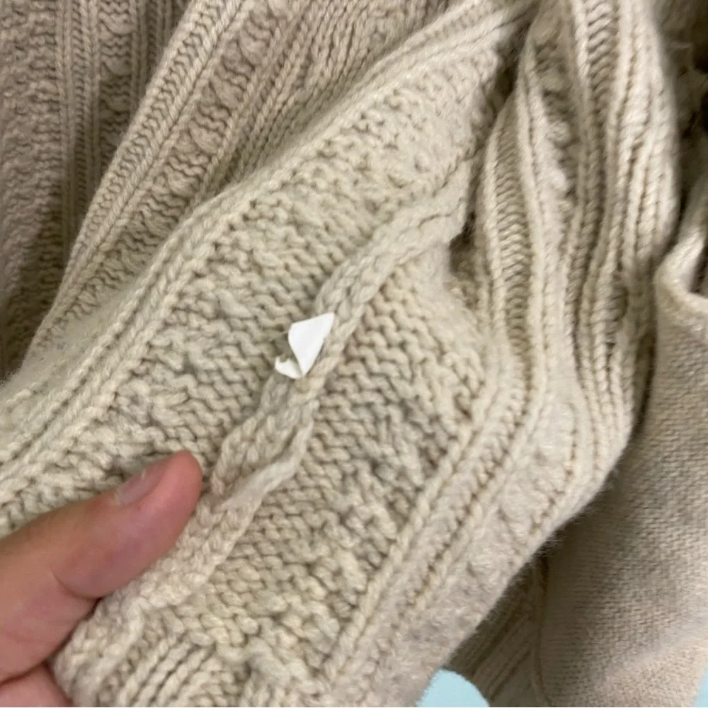 Madewell Cableknit‎ Fringe Open Front Cardigan Wool Creme Sz M